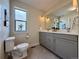 Modern bathroom with toilet and double vanity at 2176 S Birch St, Denver, CO 80222