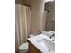 Well-lit bathroom featuring a shower/tub combo with a stylish white quartz countertop vanity at 9105 E Lehigh Ave # 105, Denver, CO 80237