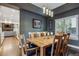 Cozy dining room with hardwood floors, a wooden table for eight, and modern lighting fixtures at 1300 W 13Th Ave, Broomfield, CO 80020