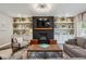 Well-decorated living room featuring a cozy fireplace, built-in shelves, and stylish furniture on hardwood floors at 1300 W 13Th Ave, Broomfield, CO 80020