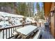 Snow covered deck with picnic table at 65 Cottonwood Dr, Evergreen, CO 80439