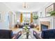 Open-concept living room with natural light, fireplace, hardwood floors, and modern furnishings at 3171 Fulton St, Denver, CO 80238