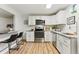 Modern kitchen features stainless steel appliances, white cabinets, and an eat-in bar at 1515 Sagrimore Cir, Lafayette, CO 80026