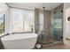 Spa-like bathroom showcases a soaking tub, glass shower, and elegant fixtures at 9145 Sugarstone Cir, Highlands Ranch, CO 80130