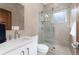 Modern bathroom showcasing a glass-enclosed shower, sleek vanity, and contemporary fixtures at 2250 Highlands Dr, Breckenridge, CO 80424