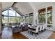 Bright living space with multiple seating areas, hardwood floors, and large windows with backyard views at 2250 Highlands Dr, Breckenridge, CO 80424