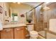 Well-maintained bathroom features a glass-enclosed shower and granite countertop at 10253 Fairgate Way, Highlands Ranch, CO 80126