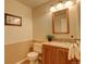 Charming half bathroom with decorative accents and a stylish vanity, providing convenience and elegance at 10253 Fairgate Way, Highlands Ranch, CO 80126