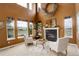 Two-story living room featuring a fireplace and large windows for natural light at 10253 Fairgate Way, Highlands Ranch, CO 80126