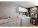 Laundry room with ample counter space, modern appliances, and convenient upper cabinet storage at 19618 Rosewood Ct, Parker, CO 80138