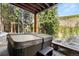 Exterior view of a covered hot tub with a mountain view at 50 Cooney Ct, Breckenridge, CO 80424