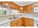 A well-lit kitchen featuring warm wood cabinetry and practical countertops for meal prep at 6143 E Hinsdale Ave, Centennial, CO 80112