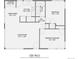 765 sq ft floor plan featuring 2 bedrooms, 1 bath, living room, kitchen and dining area at 2095 S Knox Ct, Denver, CO 80219