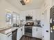 Modern kitchen with white cabinets, granite countertops, and stainless steel appliances at 2095 S Knox Ct, Denver, CO 80219