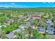 Neighborhood aerial view with tree-lined streets, houses, and community park against distant mountain backdrop at 5610 Brentwood St, Arvada, CO 80002