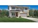 Inviting two-story home featuring stone accents, neutral siding, a two-car garage, and a well-manicured lawn at 318 Welded Tuff Trl, Castle Rock, CO 80104