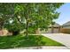 A well-maintained lawn and mature tree beautifully frame the home's exterior, highlighting the three-car garage at 17058 Hastings Ct, Parker, CO 80134