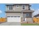 Charming two-story home boasts a white garage door, stone accents, and well-maintained landscaping at 17883 E 94Th Pl, Commerce City, CO 80022