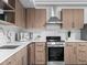 Modern kitchen featuring stainless steel appliances, light wood cabinets, and white countertops at 1495 Vrain St # 214, Denver, CO 80204