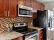 Close-up of the modern kitchen with stainless steel appliances and granite countertops at 2850 Lowell Blvd, Denver, CO 80211