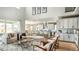 Open concept living room with hardwood floors, neutral furnishings, and a view of the kitchen at 1694 Fox Trotter Pt, Castle Rock, CO 80104