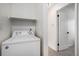 Convenient laundry area with washer and shelf, located off the hallway at 3090 S Telluride St, Aurora, CO 80013