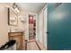 Functional bathroom with vanity, mirror, and essential amenities, providing convenience for workers at 39681 Swift Creek Cir, Elizabeth, CO 80107