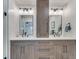 Double sink bathroom vanity with a tall gray storage cabinet in the middle at 2201 Juniper Ct, Boulder, CO 80304