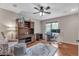 View of the office featuring hardwood floors, a ceiling fan, and a desk at 7597 Molas Ct, Larkspur, CO 80118