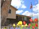 Charming home with colorful tulips and an American flag, showcasing a welcoming and patriotic curb appeal at 11823 Williams Way, Northglenn, CO 80233