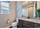 Stylish half bath with granite countertop, undermount sink, and neutral paint offers a modern touch at 7994 S Kewaunee St, Aurora, CO 80016