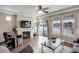 Cozy living room with a fireplace, ample natural light, and hardwood floors for a warm, inviting space at 1060 Arrowhead Ct, Erie, CO 80516