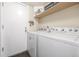 Well-equipped laundry area with white appliances and convenient shelf space at 19884 E Villanova Pl, Aurora, CO 80013