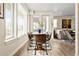 Bright dining area features lots of windows, modern wood flooring, and contemporary furnishings at 4537 N Tennyson St # 101, Denver, CO 80212