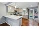Bright kitchen boasts white countertops, wooden floors, stainless steel appliances, and access to an outdoor area at 2958 E Euclid Pl, Centennial, CO 80121