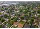 Picturesque aerial view of a residential neighborhood with tree-lined streets and well-kept homes at 3555 Leyden St, Denver, CO 80207