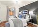 Tastefully decorated bedroom featuring a black accent wall, soft lighting, and cozy textiles at 3555 Leyden St, Denver, CO 80207