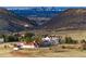 Picturesque aerial view showcasing estate with U.S. flag, and city skyline in the distance at 2 Twin Flower, Littleton, CO 80127