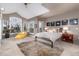 Comfortable main bedroom featuring neutral colors, a cozy seating area, and large windows with scenic views at 2 Twin Flower, Littleton, CO 80127