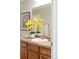 Bathroom vanity with a white sink, tile countertop, and decorative floral arrangement at 7440 E 8Th Ave # 25, Denver, CO 80230
