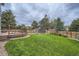 Expansive backyard with lush green lawn, wooden deck, and trampoline, perfect for outdoor enjoyment and recreation at 4567 Flanders Way, Denver, CO 80249