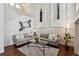 Bright living room with high ceilings, modern decor, and hardwood floors at 6687 S Forest Way # E, Centennial, CO 80121
