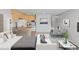 Open-concept living room, kitchen, and dining area with a breakfast bar and modern decor create an inviting and functional space at 2500 S York St # 310, Denver, CO 80210