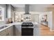 Kitchen area with gray cabinets and a view into the living area with ample counter space at 4745 S Sherman St, Englewood, CO 80113