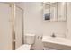 Dated bathroom featuring stall shower, tile floor and standard vanity at 49950 Oak Park Dr, Bennett, CO 80102