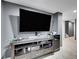 Basement living room with large TV, entertainment center, and gray walls at 5976 S Jellison St # E, Littleton, CO 80123
