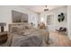 Stylishly furnished bedroom with hardwood floors, neutral decor, and soft, inviting bedding at 4635 Teller St, Wheat Ridge, CO 80033