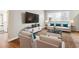Bright living room features hardwood floors, comfy seating, and a large TV at 1101 Bellaire St # 108, Denver, CO 80220
