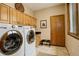 Well-equipped laundry room with modern washer and dryer, storage cabinets, and a sink at 2122 Montane Dr, Golden, CO 80401