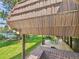 Covered patio view of a lush backyard including a tennis court on a sunny day at 3957 S Peach Way, Denver, CO 80237